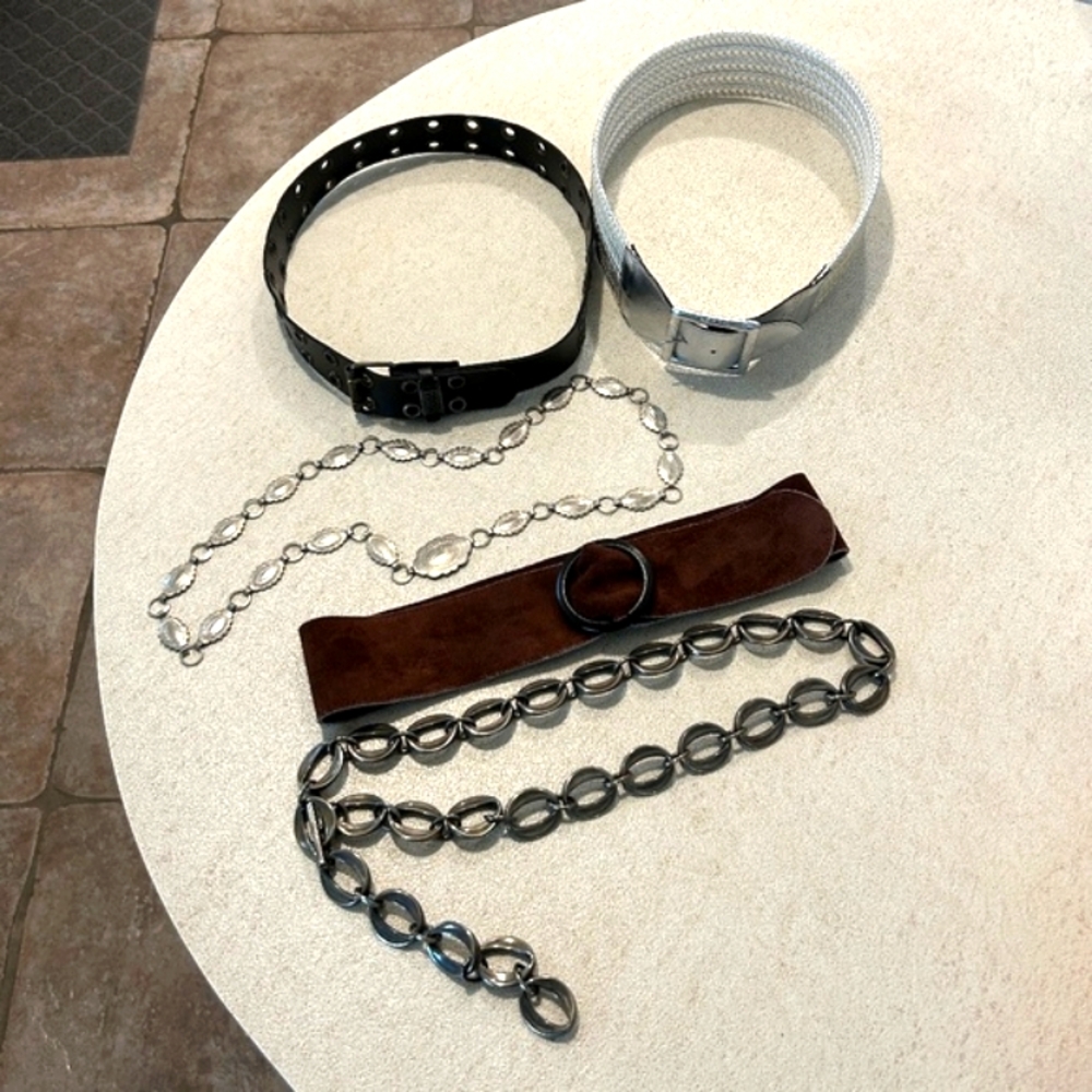 Stylish Vintage Belts Lot of 5 Suede, Metal Chain, Leather, Mudd 80's 90's 2000